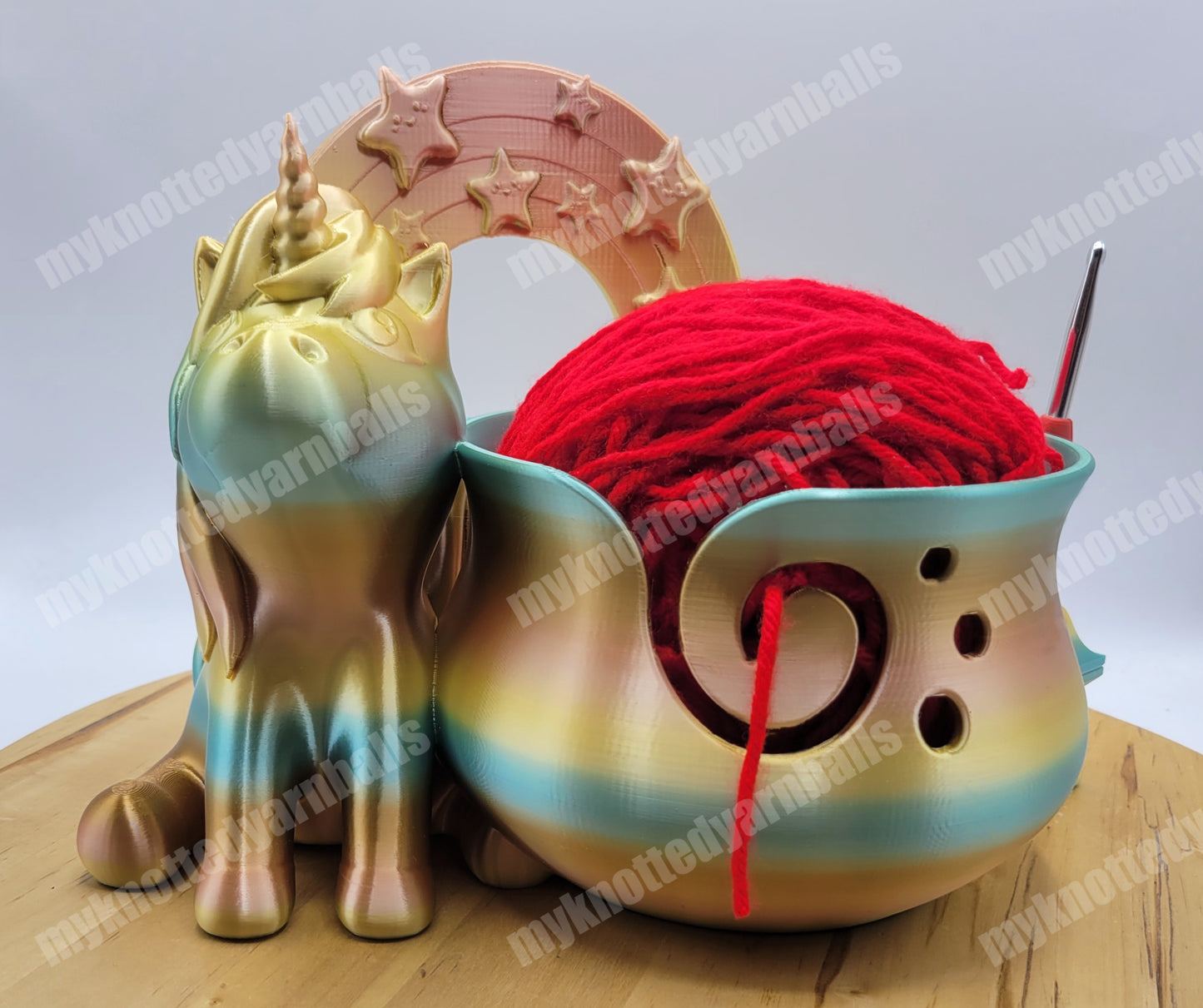 Unicorn and Rainbow Yarn Bowl with Treasure Chest - Yarn Storage Accessory Holder - High Quality Knitting or Crochet Bowl - Fantasy Rainbow