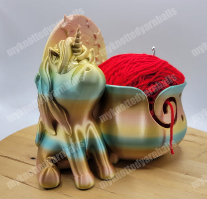 Unicorn and Rainbow Yarn Bowl with Treasure Chest - Yarn Storage Accessory Holder - High Quality Knitting or Crochet Bowl - Fantasy Rainbow