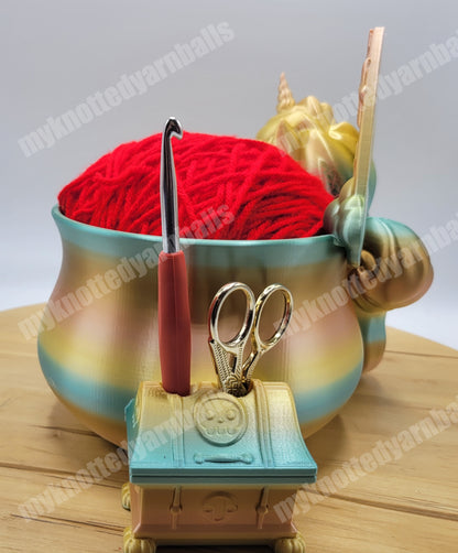 Unicorn and Rainbow Yarn Bowl with Treasure Chest - Yarn Storage Accessory Holder - High Quality Knitting or Crochet Bowl - Fantasy Rainbow