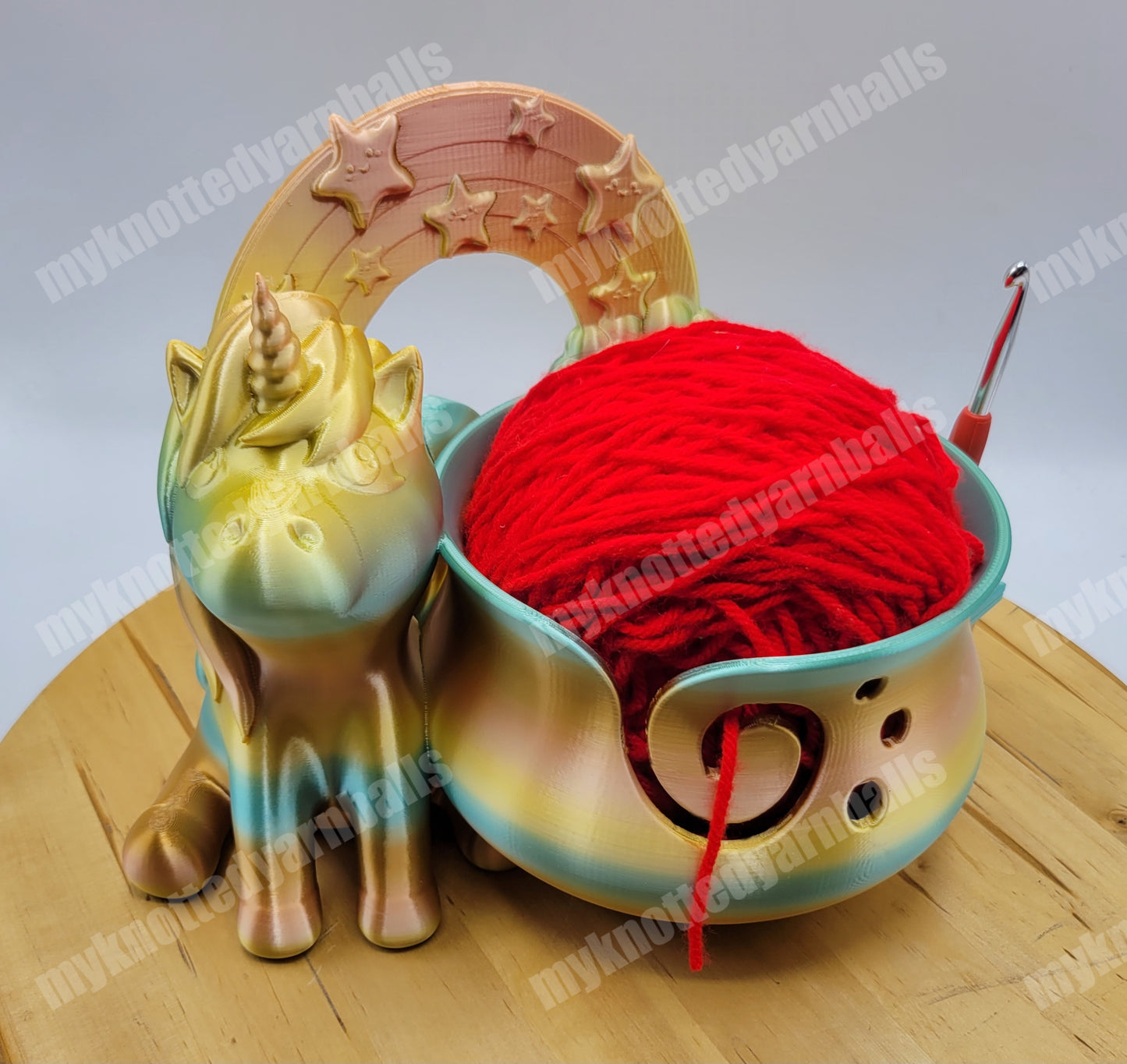 Unicorn and Rainbow Yarn Bowl with Treasure Chest - Yarn Storage Accessory Holder - High Quality Knitting or Crochet Bowl - Fantasy Rainbow