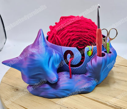 Large Cute Sleeping Fox Yarn Bowl - Yarn Storage - High Quality Knitting or Crochet Bowl