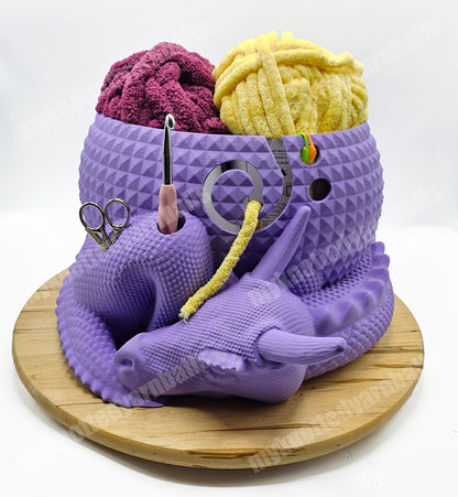 Dragon Yarn Bowl - Extra Large - Bulky Yarn Storage - Knitting or Crochet Bowl - Sleeping Horned Dragon