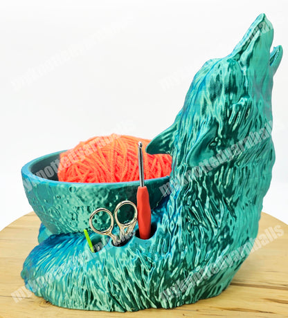 Wolf Yarn Bowl - Yarn Storage - High Quality Knitting or Crochet Bowl - Howling Wolf at the Moon, Forest Animals, Wolves and Yarn