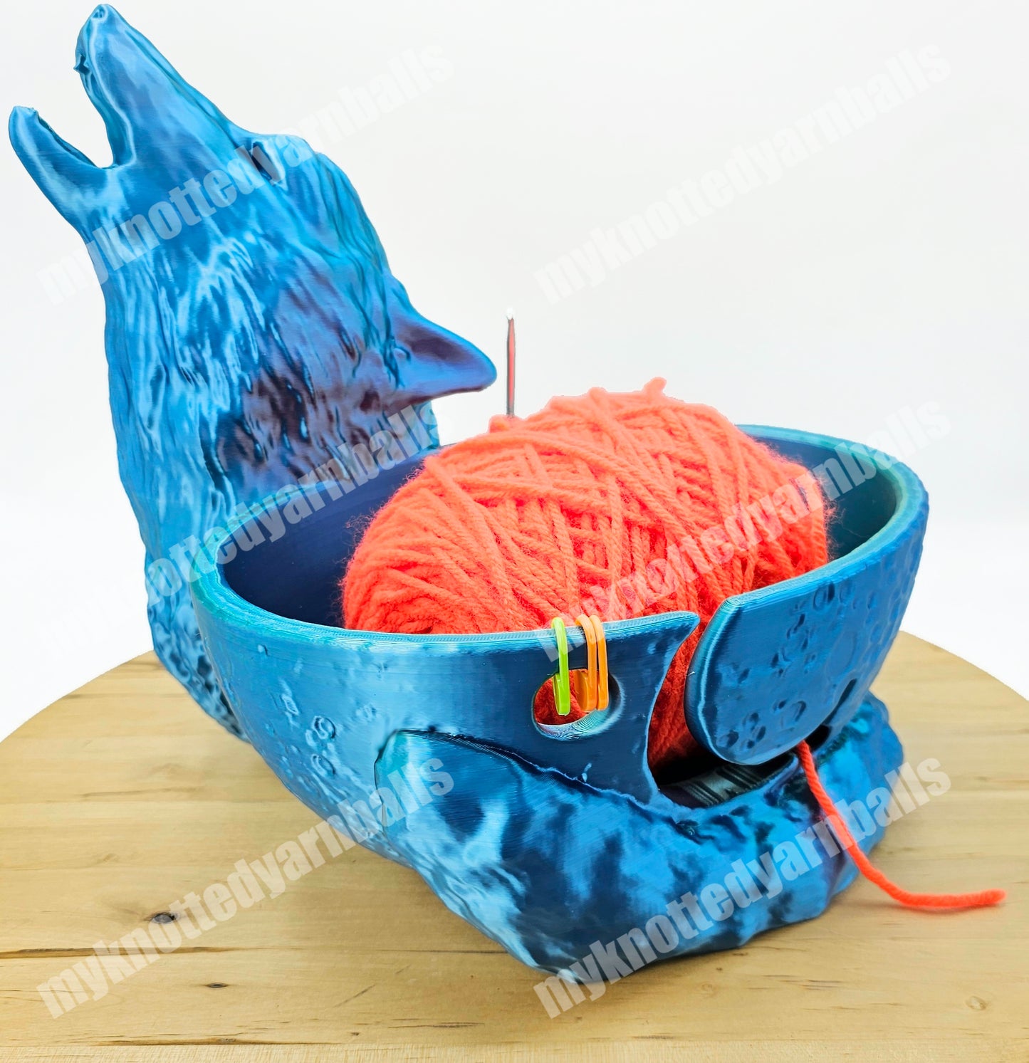 Wolf Yarn Bowl - Yarn Storage - High Quality Knitting or Crochet Bowl - Howling Wolf at the Moon, Forest Animals, Wolves and Yarn