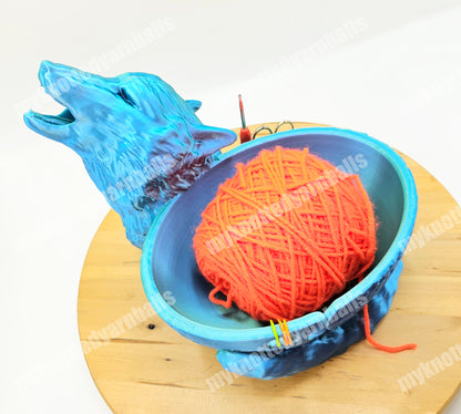 Wolf Yarn Bowl - Yarn Storage - High Quality Knitting or Crochet Bowl - Howling Wolf at the Moon, Forest Animals, Wolves and Yarn