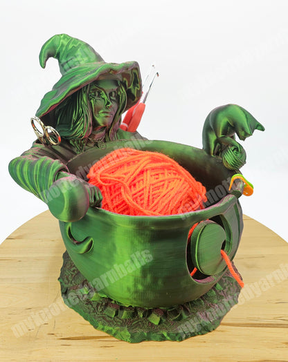 Witch Cauldron Yarn Bowl - Yarn Storage - High Quality Knitting or Crochet Bowl - Halloween Witches Spooky Cat Potion Gothic Yarn Organizer