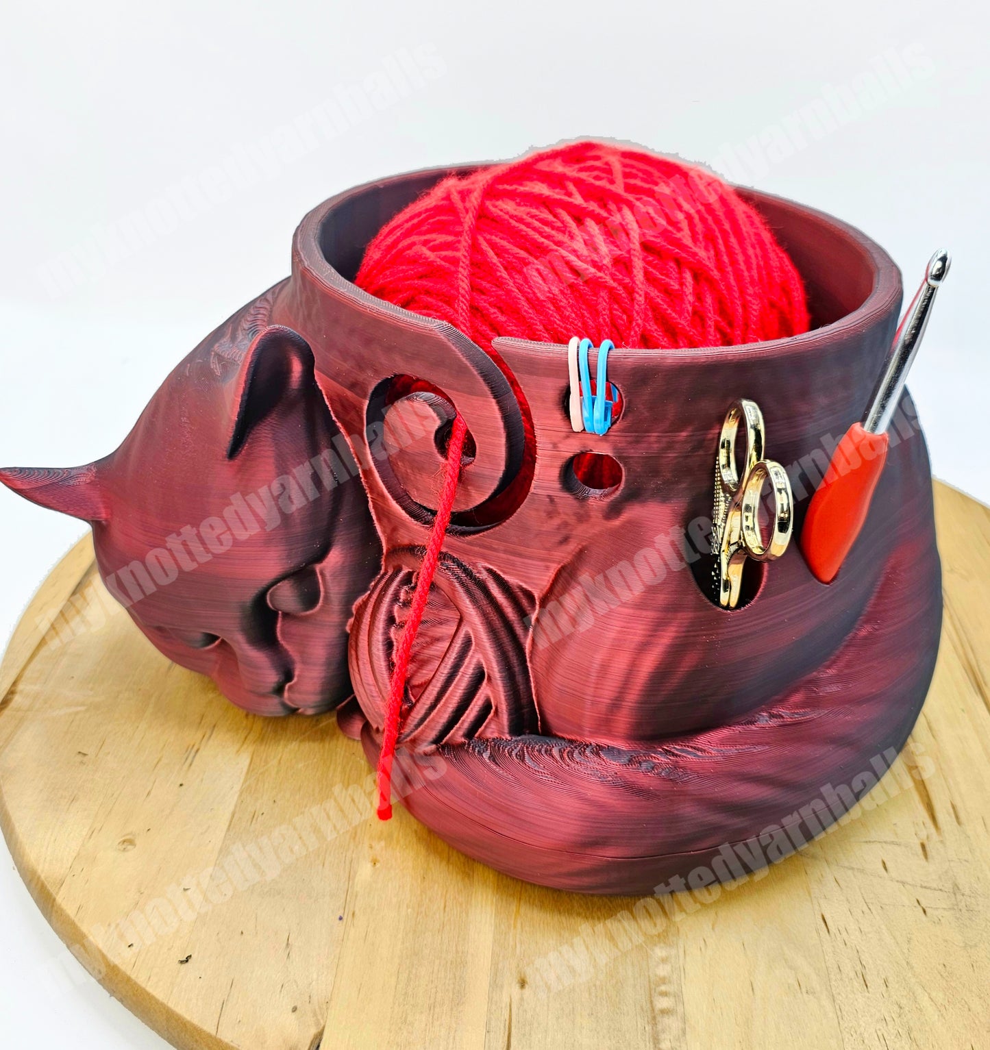 Sleeping Cat Yarn Bowl - Yarn Storage - High Quality Knitting or Crochet Bowl - Great Gift - Kitty Cat with Yarn Ball Organizer