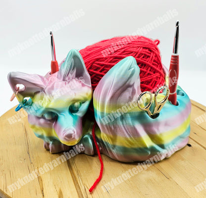 Fox Yarn Bowl - Yarn Storage - High Quality Knitting or Crochet Bowl - Sleeping Fox Kitsune Fantasy Yarn Organizer