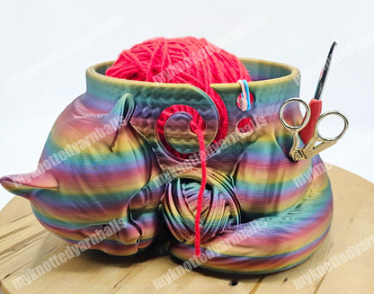 Sleeping Cat Yarn Bowl - Yarn Storage - High Quality Knitting or Crochet Bowl - Great Gift - Kitty Cat with Yarn Ball Organizer