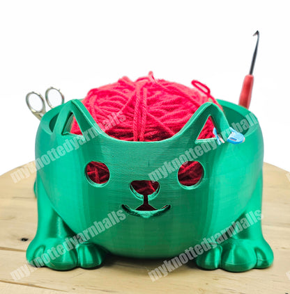 Large Cat Yarn Bowl - Yarn Storage and Accessory Holder - High Quality Knitting or Crochet Bowl - Cute Kitty Cat