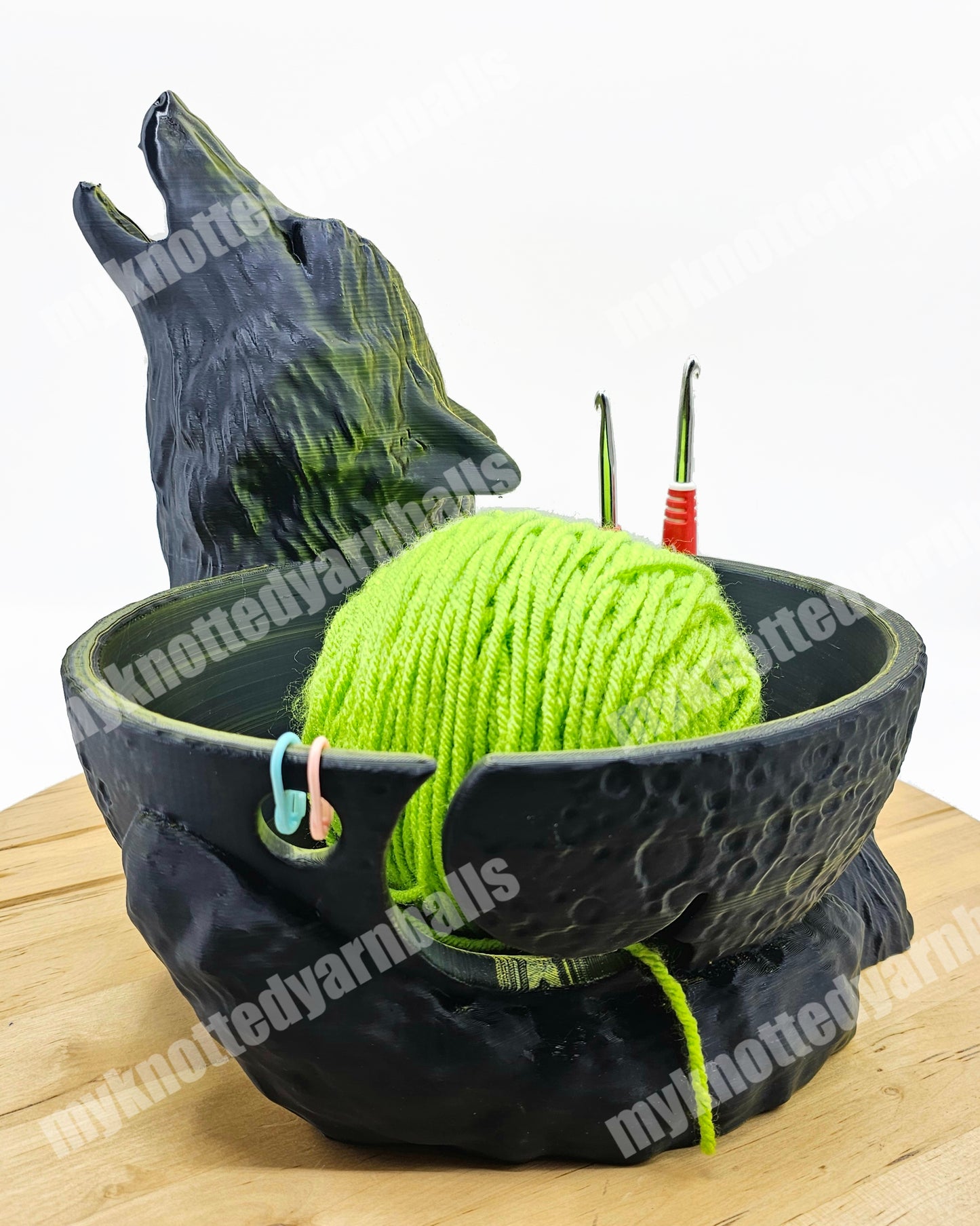 Wolf Yarn Bowl - Yarn Storage - High Quality Knitting or Crochet Bowl - Howling Wolf at the Moon, Forest Animals, Wolves and Yarn