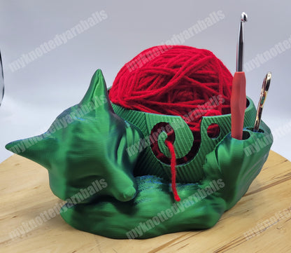 Large Cute Sleeping Fox Yarn Bowl - Yarn Storage - High Quality Knitting or Crochet Bowl