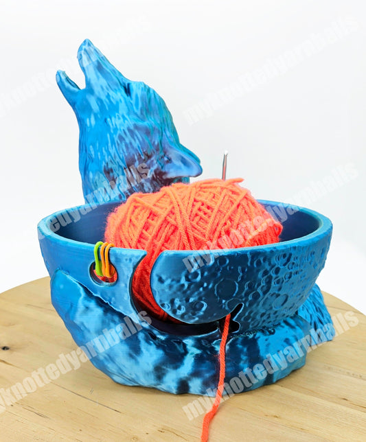 Wolf Yarn Bowl - Yarn Storage - High Quality Knitting or Crochet Bowl - Howling Wolf at the Moon, Forest Animals, Wolves and Yarn