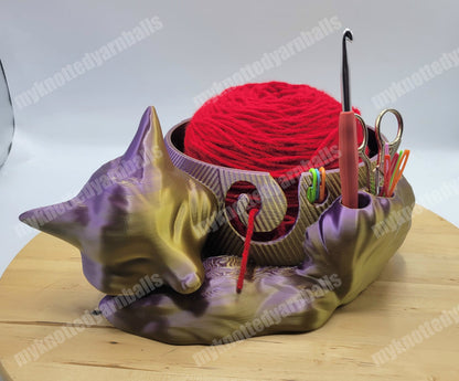 Large Cute Sleeping Fox Yarn Bowl - Yarn Storage - High Quality Knitting or Crochet Bowl