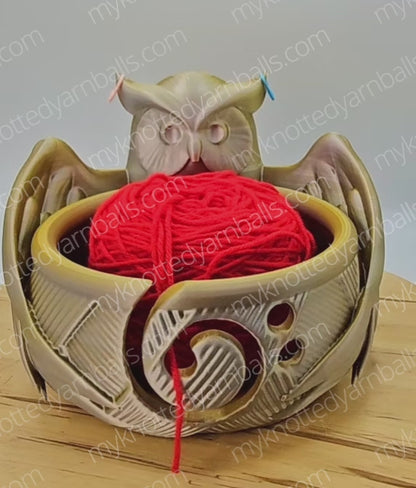 Owl Yarn Bowl - Yarn Storage - High Quality Knitting or Crochet Bowl - Hoot Horned Owl Yarn Organizer Halloween Gothic Cute and Adorable