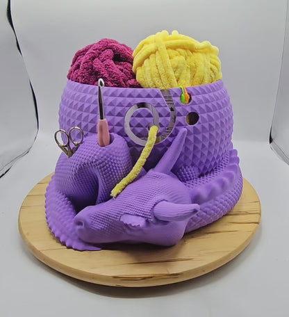 Dragon Yarn Bowl - Extra Large - Bulky Yarn Storage - Knitting or Crochet Bowl - Sleeping Horned Dragon