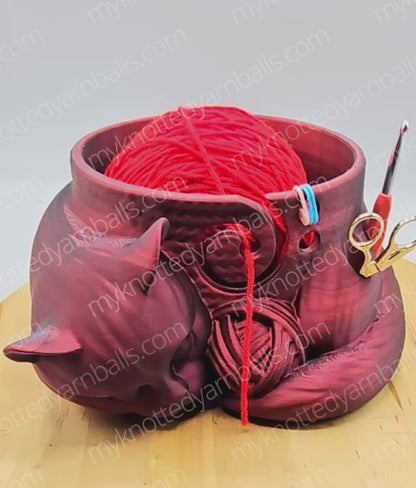 Sleeping Cat Yarn Bowl - Yarn Storage - High Quality Knitting or Crochet Bowl - Great Gift - Kitty Cat with Yarn Ball Organizer