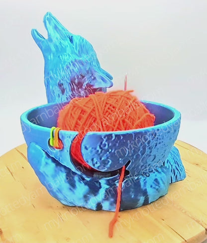 Wolf Yarn Bowl - Yarn Storage - High Quality Knitting or Crochet Bowl - Howling Wolf at the Moon, Forest Animals, Wolves and Yarn