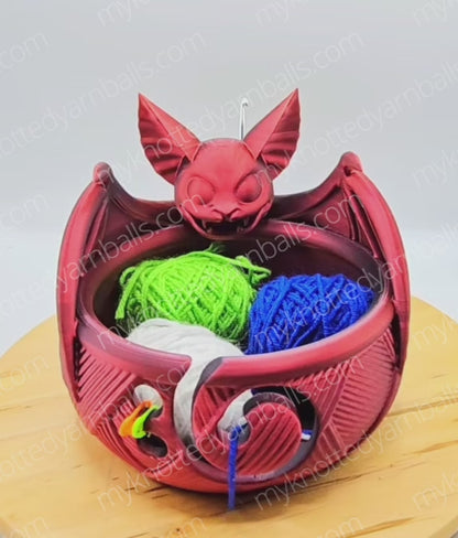 Vampire Bat Yarn Bowl - Yarn Storage - High Quality Knitting or Crochet Bowl - Skull Bat Cute Halloween Scary Goth Yarn Organizer