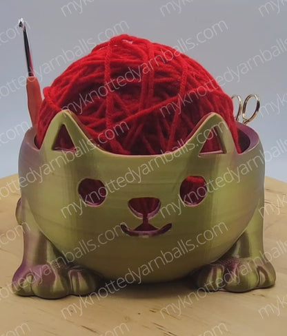 Large Cat Yarn Bowl - Yarn Storage and Accessory Holder - High Quality Knitting or Crochet Bowl - Cute Kitty Cat