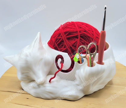 Large Cute Sleeping Fox Yarn Bowl - Yarn Storage - High Quality Knitting or Crochet Bowl